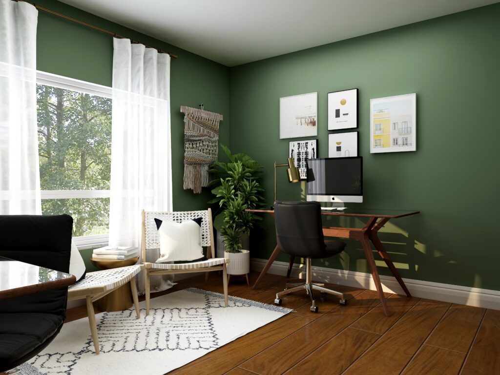 Forest green home office