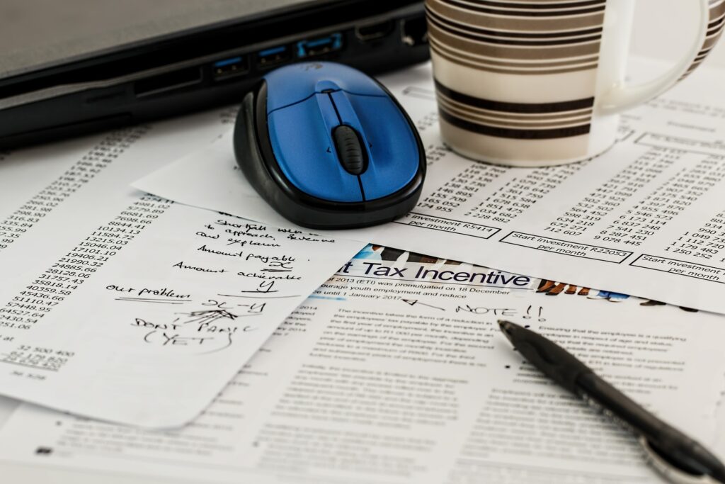 Tax documents on a desk