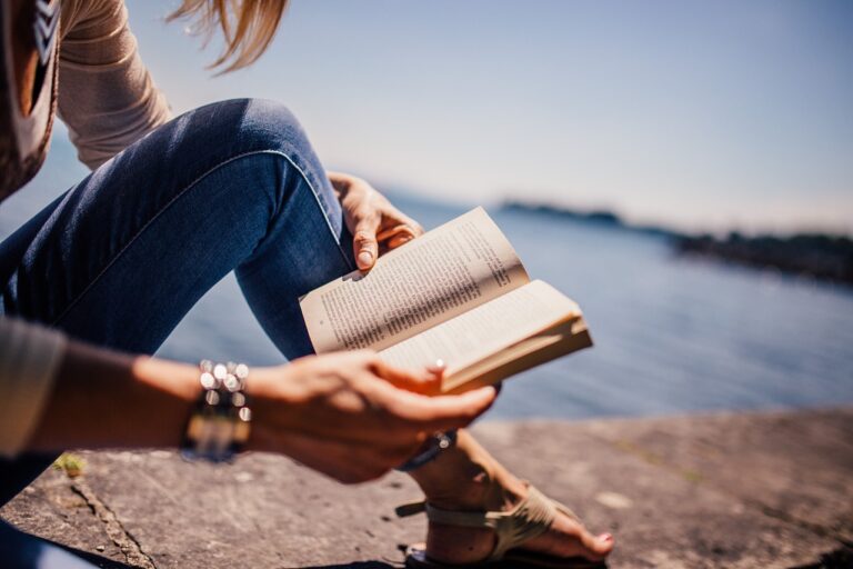 woman reading outside